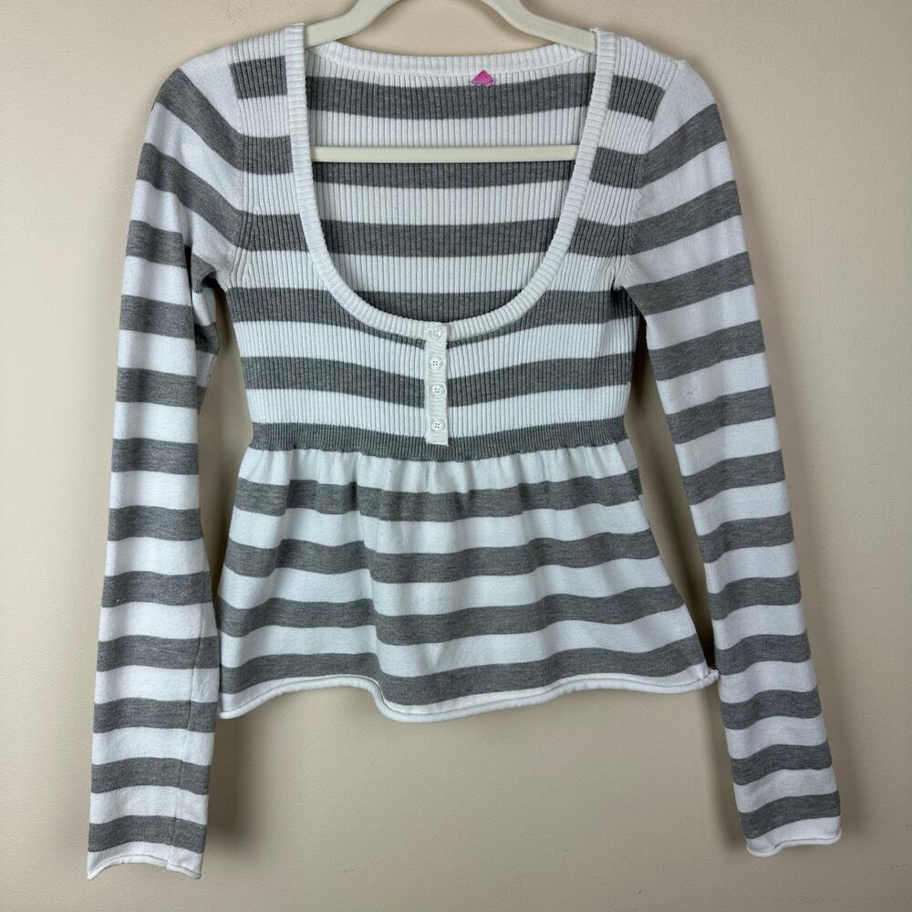Edikted Striped Ribbed Peplum Sweater Top Size XS Babydoll Milkmaid Y2K Stretch